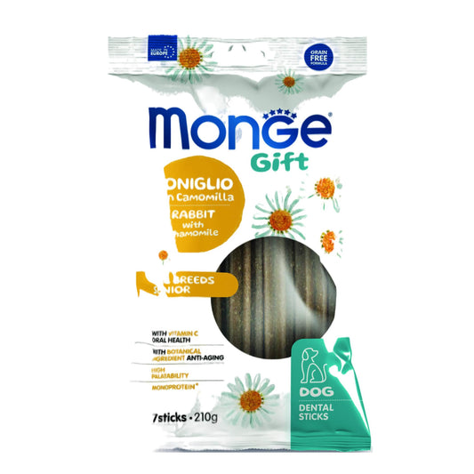 Monge dog dental sticks gift allbreeds senior coniglio con camomilla 210 g