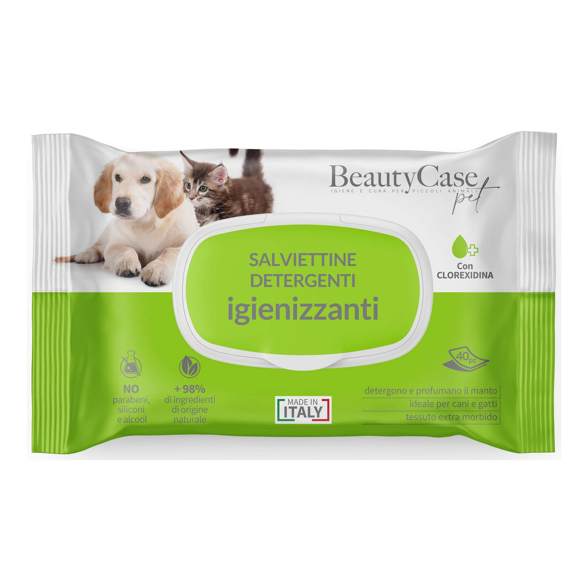 Beautycase pet salviettine detergenti igienizzanti con clorexidina flow pack 40 pezzi - Scodinzolando