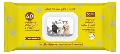 Wipets Salviettine Detergenti per Animali con Olio di Neem e Citronella - 40 Pezzi
