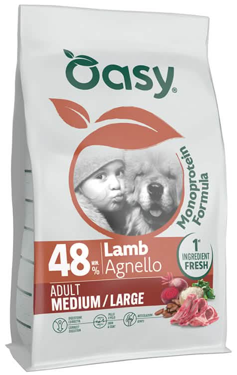 Oasy dry dog monoprotein adult medium/large agnello 2 kg