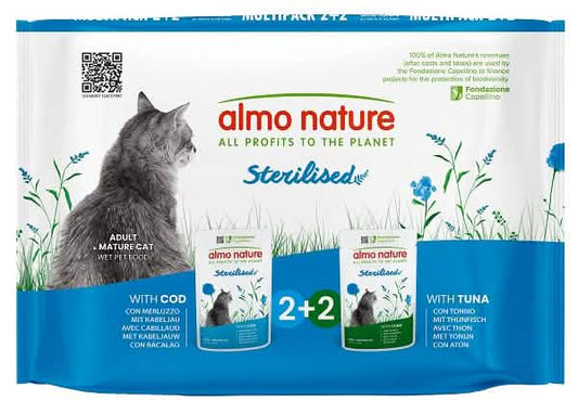 Almo nature functional cat multi pouch sterilised con merluzzo & sterilised con tonno 4 x 70 g
