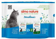Almo nature functional cat multi pouch sterilised con merluzzo & sterilised con tonno 4 x 70 g