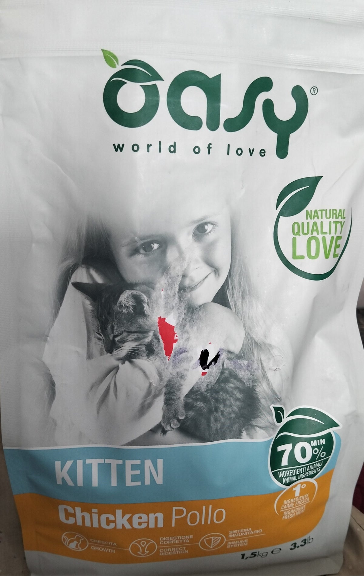 Oasy dry cat kitten chicken 1,5 kg