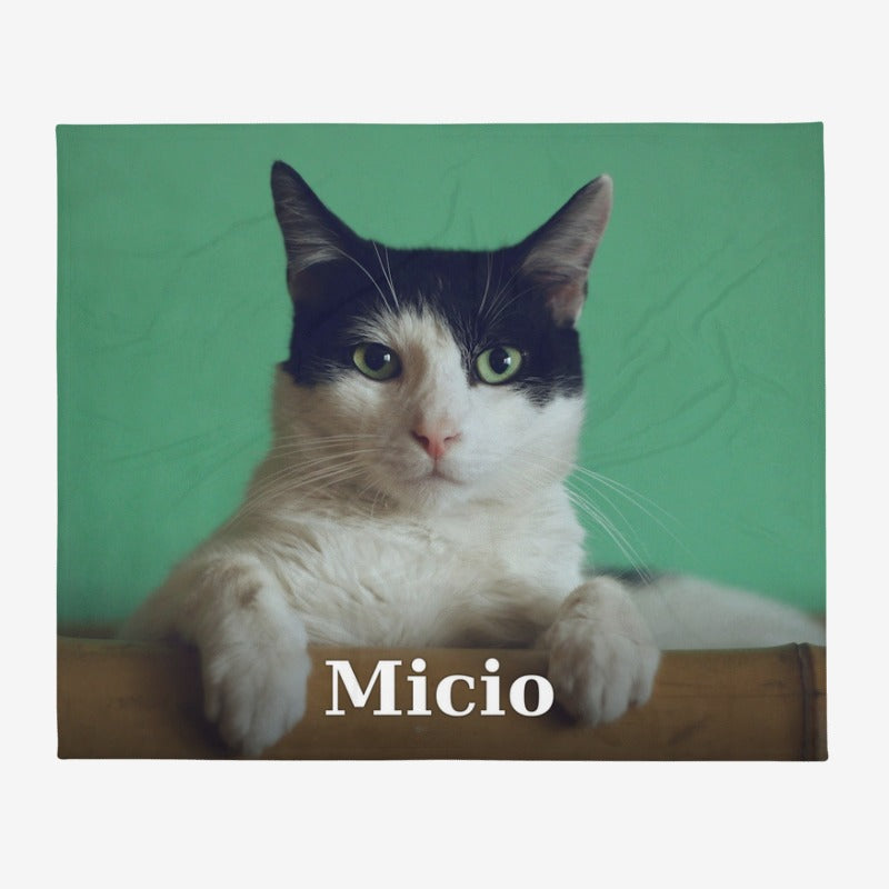 Coperta personalizzata con foto del gatto e nome Micio