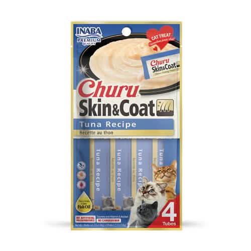 INABA GATTO SNACK CHURU SKIN&COAT CF. (4X14) GR RICETTA DI TONNO