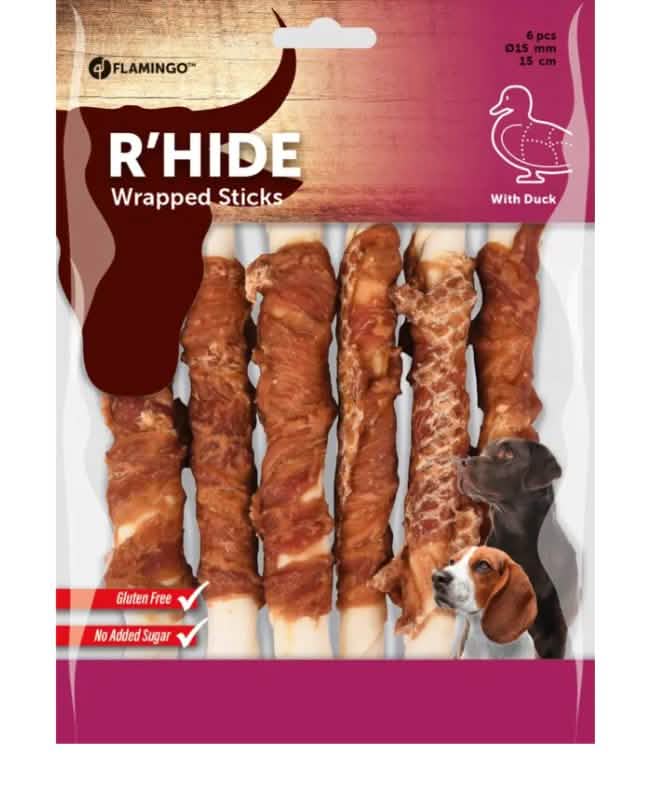 FLAMINGO CANE SNACK RHIDE BASTONCINO CON ANATRA CF. (6X15 CM) 180 GR