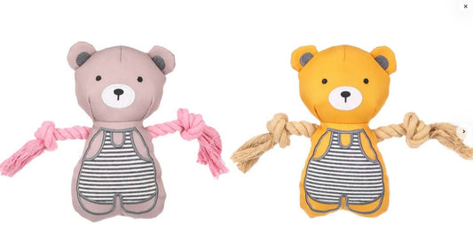 FLAMINGO CANE GIOCO PUPPY LOVE ORSO CON CORDA 21 CM (COLORI ASSORTITI)