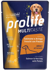 PROLIFE CANE MULTITASTE ADULTO SALMONE, ARINGA & PATATE BUSTA 300 GR