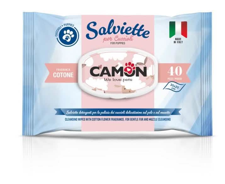 Salviettine Detergenti per Cuccioli CAMON - 40 Pezzi in Cotone