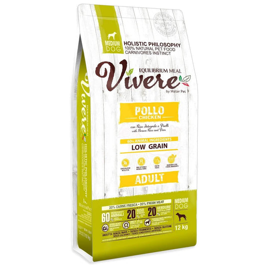 VIVERE CANE ADULTO MEDIUM POLLO, RISO INTEGRALE & PISELLI 12 KG