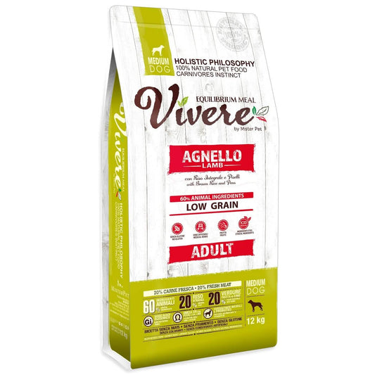 VIVERE CANE ADULTO MEDIUM AGNELLO, RISO INTEGRALE & PISELLI 12 KG
