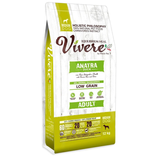 VIVERE CANE ADULTO MEDIUM ANATRA, RISO INTEGRALE & PISELLI 12 KG