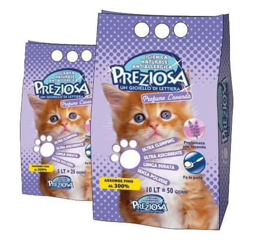 PREZIOSA GATTO LETTIERA IGIENICA AGGLOMERANTE LAVANDA 10 KG
