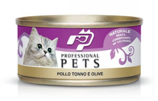 PET PROFESSIONAL GATTO ADULTO TONNO, POLLO & OLIVE LATTINA 70 GR