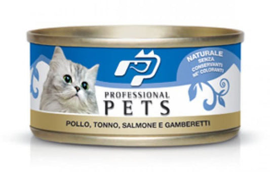 PET PROFESSIONAL GATTO ADULTO POLLO, TONNO, SALMONE & GAMBERETTI LATTINA 70 GR