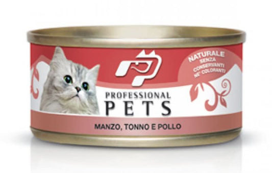 Pet Professional Gatto Adulto Manzo, Tonno & Pollo Lattina 70 gr