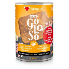 DISUGUAL CANE RAGU GOLOSO PUPPY TACCHINO, CUBETTI DI PROSCIUTTO COTTO & RISO LATTINA 400 GR