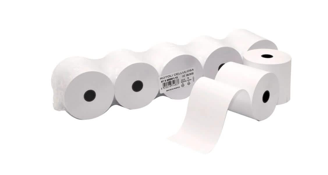Carta in Rotolo Pura Cellulosa per Calcolatrici 57mm x 65mm Bianco - Confezione da 5 Rotoli