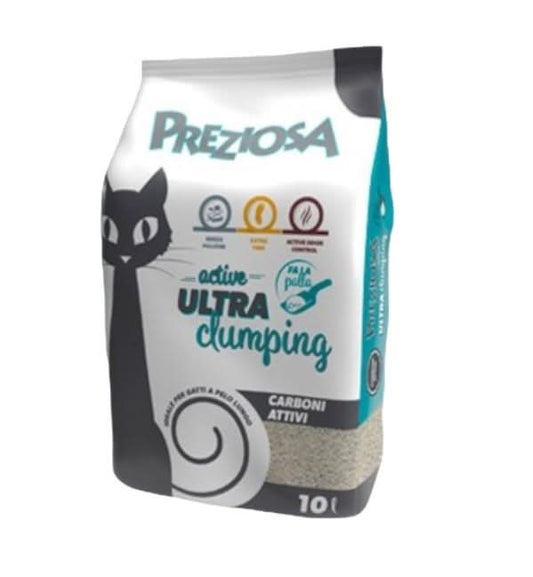 Preziosa Gatto Lettiera Igienica Ultra Clumping con Carbone Attivo - 10 Lt