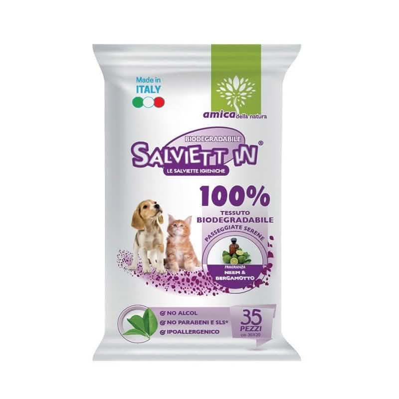 Salviette Igieniche Biodegradabili Neem & Bergamotto - Confezione da 35 Pezzi