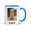 Tazza personalizzata con la foto del tuo animale e il nome, interno azzurro