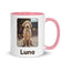 Tazza personalizzata con la foto del tuo animale e il nome, interno rosa